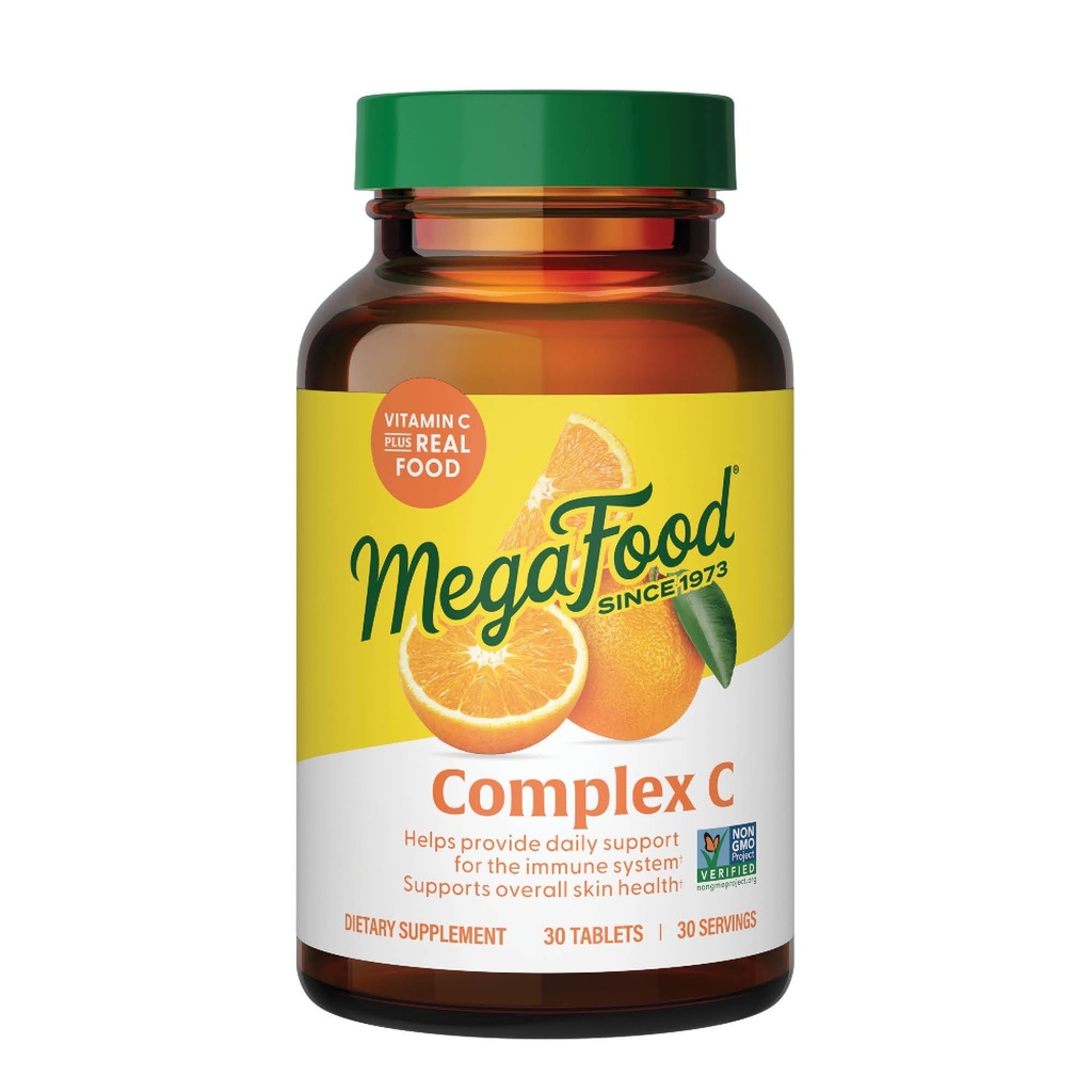 MegaFood Complex C - Vegan Immune Support Supplement with Vitamin C 250 mg, Made with Real Food Συμπεριλαμβανομένου Orange, Cranberry & Brown Rice, Gluten-free, Kosher - 30 Tablets, 30 Servings