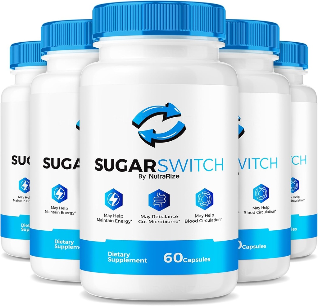 NutraRize (5 Pack) SugarSwitch Capsules, Official Sugar Switch Pills, All-Natural Blood Formula for Healthy Levels, Sugar Switch 24 Supplement, SugarSwitch Pectin Reviews (300 Capsules)