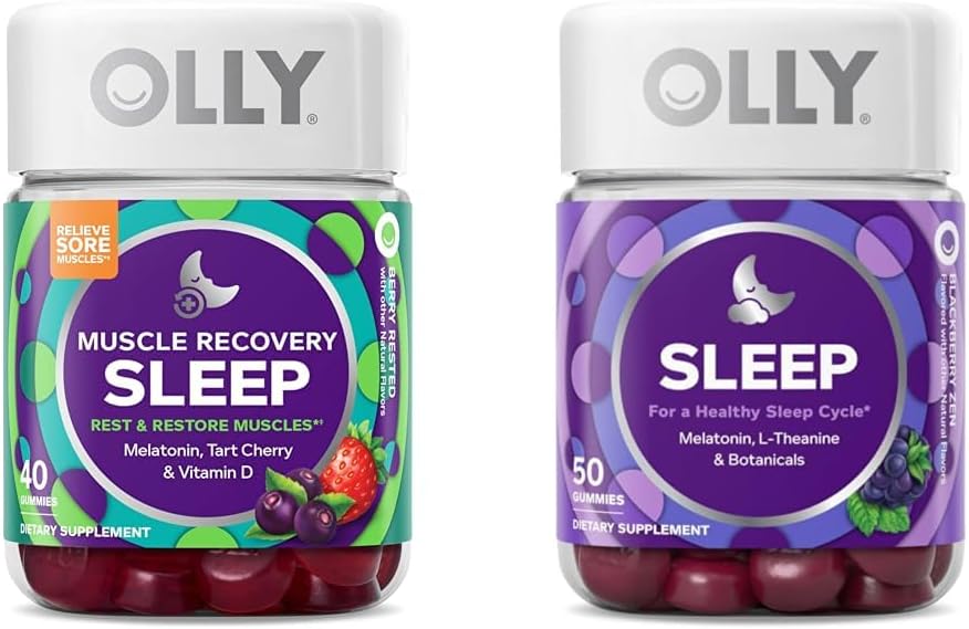 OLLY μυών αποκατάστασης ύπνου Gummies με μελατονίνη, ταρτ κεράσι, βιταμίνη D, 40 Count Sleep Gummy με μελατονίνη, L-Θεανίνη, χαμομήλι, 50 Count