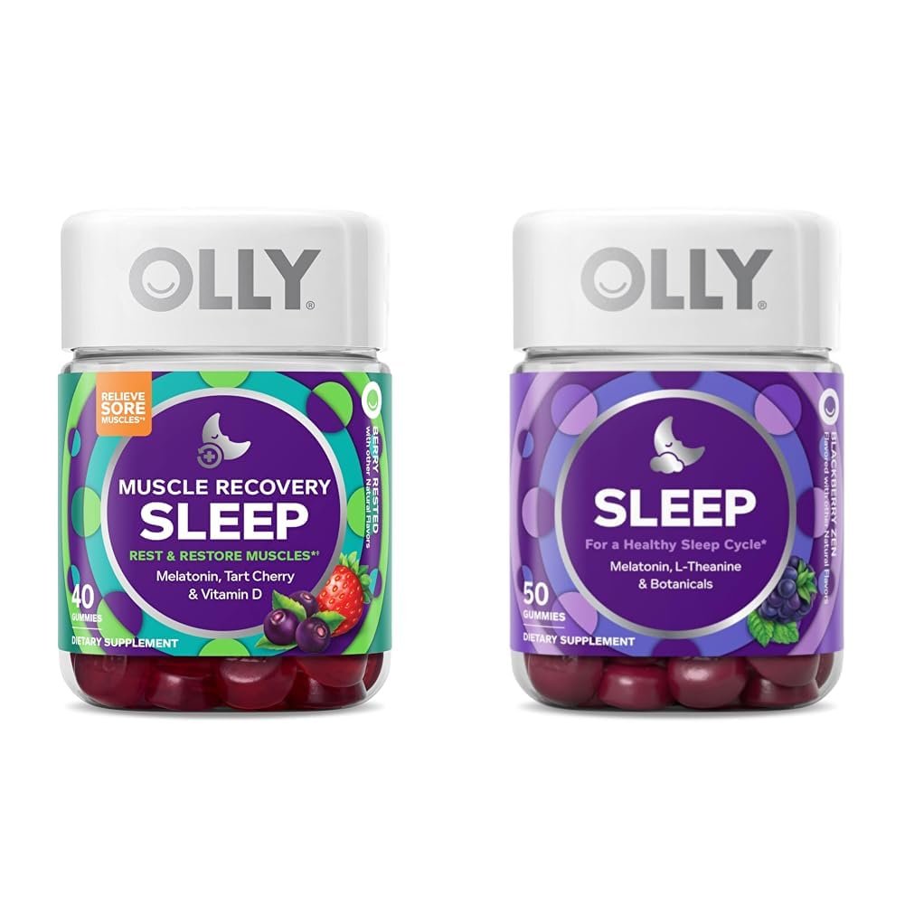 OLLY μυών αποκατάστασης ύπνου Gummies με μελατονίνη, ταρτ κεράσι, βιταμίνη D, 40 Count Sleep Gummy με μελατονίνη, L-Θεανίνη, χαμομήλι, 50 Count