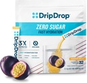 DripDrop Sugar Free Hydration Packets - Zero Passion Fruit - Single Serv Electrolytes Powder Mix - Μη ΓΤΟ, Χωρίς Γλουτένη, Vegan - 32 Sticks