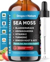Ashwagandha & Turmeric Liquid Drops - Vitamin C, Sea Moss, Apple Cider Vinegar, Bladderwrack - Vegan Liquid Drops for Comprehensive Wellness Support & Vital Immunity (Lemmonade Ginger, 60mL)