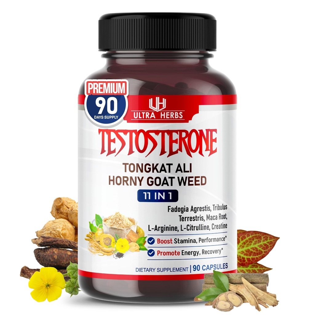 Ultra Test Capsule 12 in 1 Complex with L-αργινίνη, Fadogia Agrestis, Tribulus Terrestris, Maca Root, Beetroot, L-Citrulline, Creatine - USA Made (Εφοδιασμός 90 ημερών)