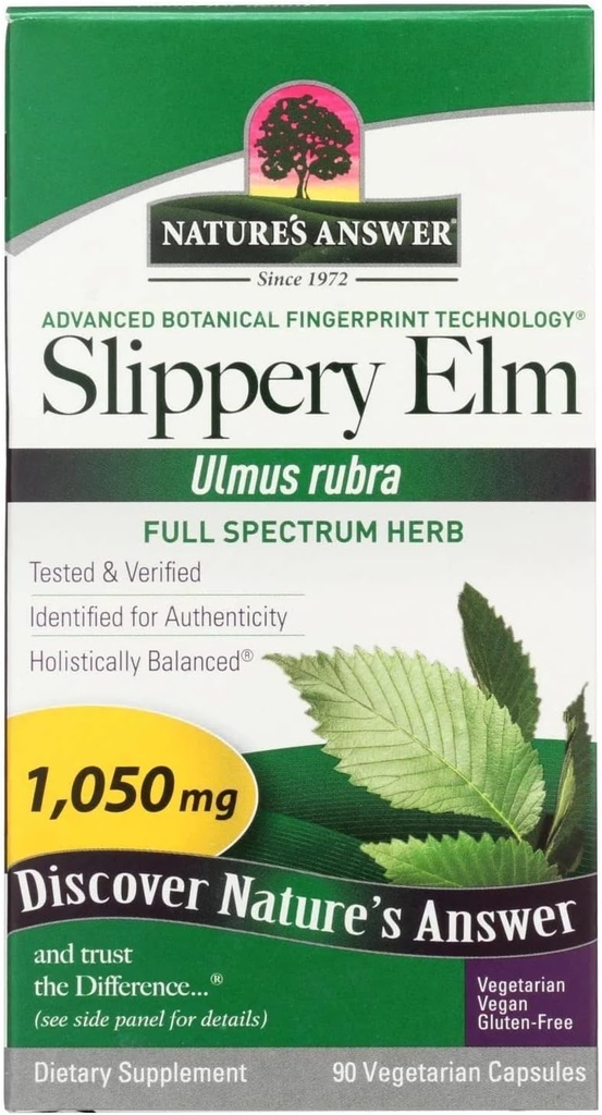 Nature's Answer Slippery Elm | Super Concentrated Herbal Supplement | Soothes Mucous Membranes | Demulcent Herb | Kosher | Vegan | Gluten Free | 90 Capsules