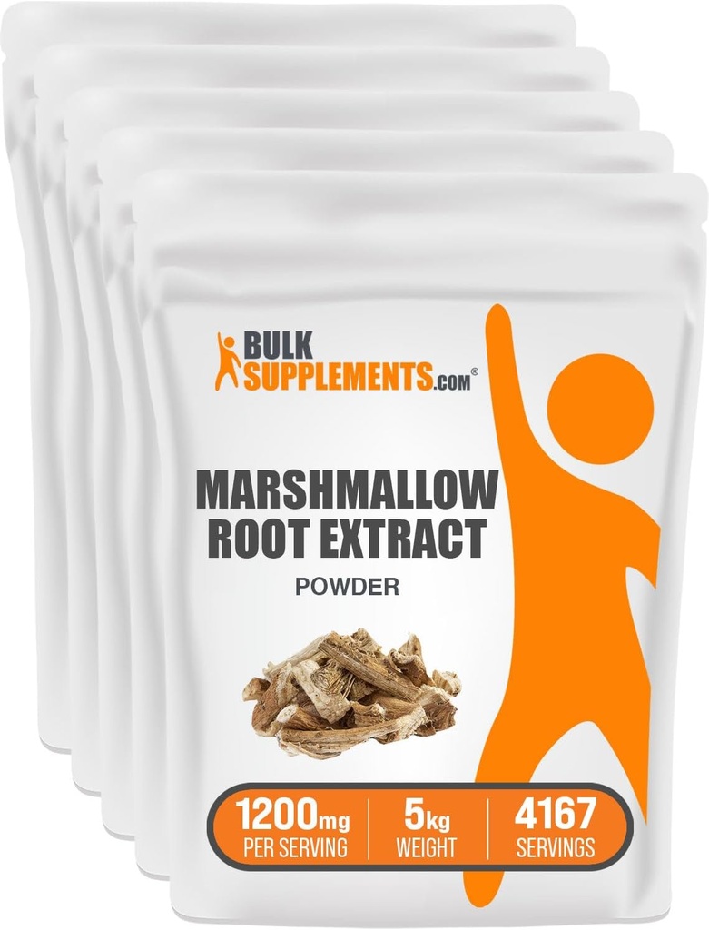 BulkSupplements.com Marshmallow Root Extract Powder - Marshmallow Root Supplement, Marshmallow Extract - Βότανο συμπλήρωμα, χωρίς γλουτένη, 1200mg ανά Σερβίρισμα, 5kg (11 λίβρες) (πακέτο των 5)