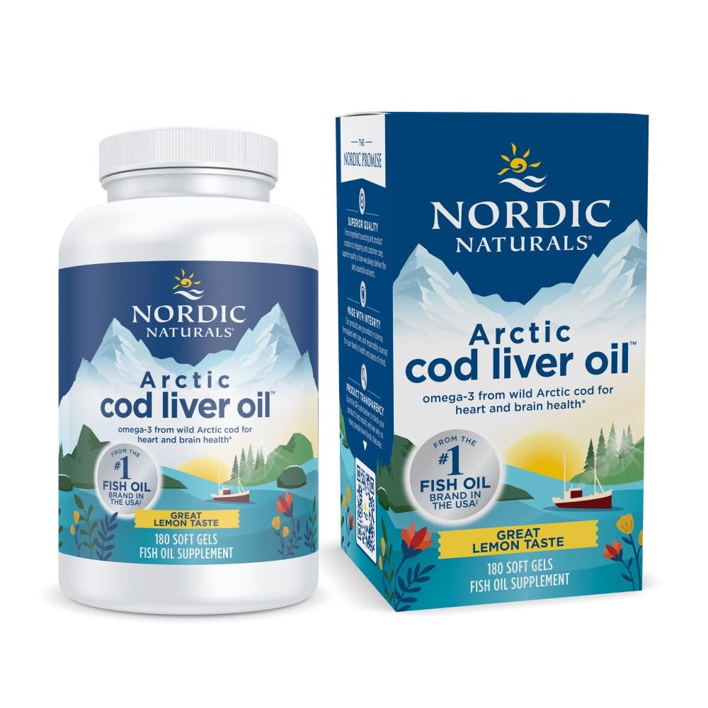 Nordic Naturals Arctic Cod Liver Oil, Lemon - 180 Soft Gels - 750 mg Σύνολο Omega-3s με EPA & DHA - Heart & Brain Health, Healthy Immunity, Συνολική ευεξία - Μη-GMO - 60 Υπηρεσίες