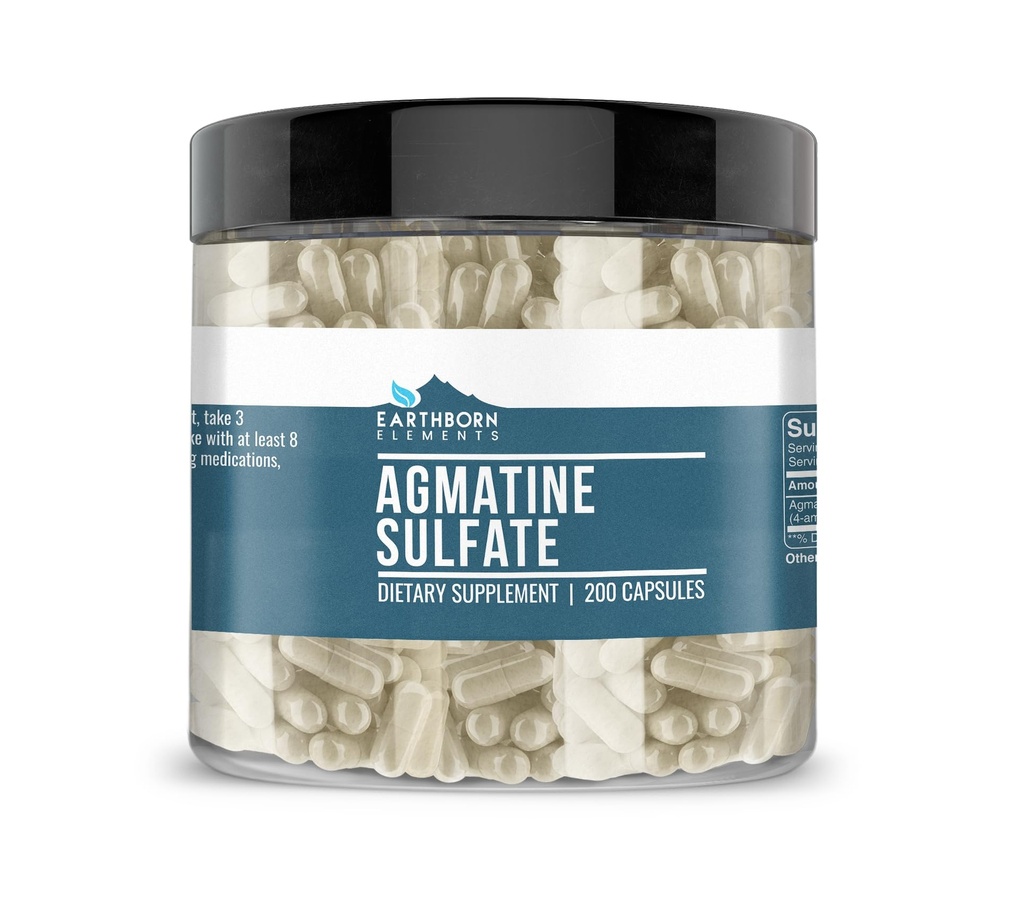 Earthborn Elements Agmatine Sulfate, 200 Capsules, Pure & Undiluted, No Additives