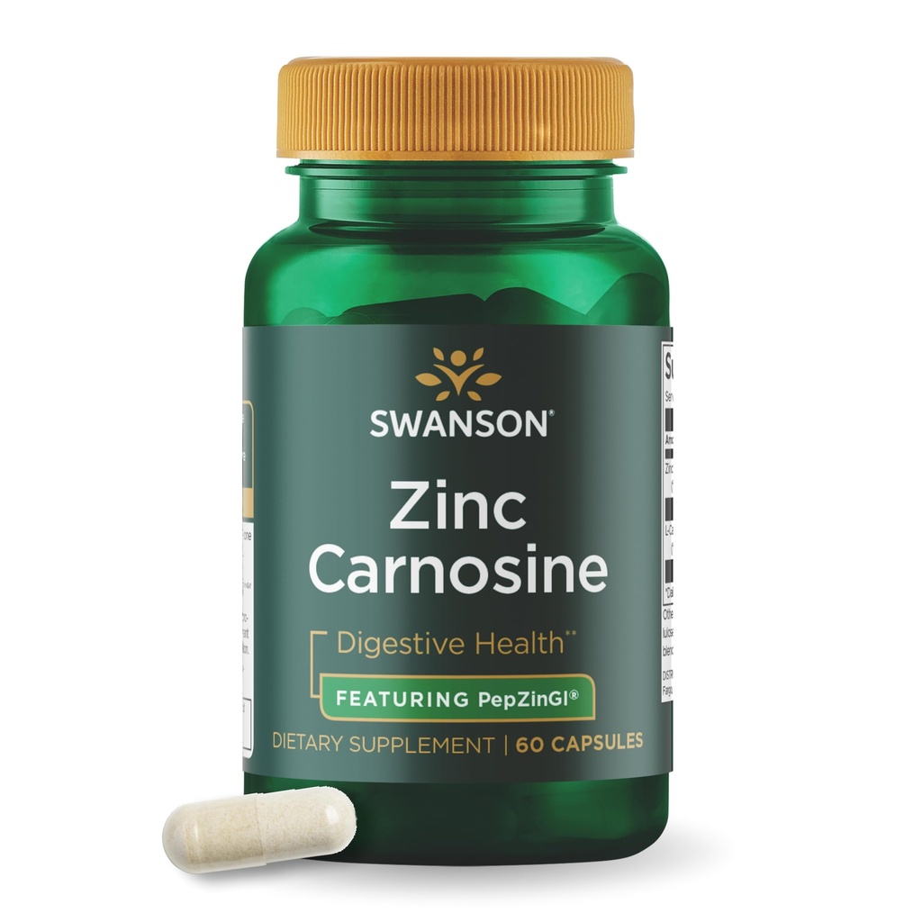 Swanson Ultra Zinc Carnosine (PepZinGI) - 60 κάψουλες - Φυσικό συμπλήρωμα για τη γαστρική υγεία, την πυγμή υποστήριξη, και το στομαχικό μικροβιακό ισοζύγιο