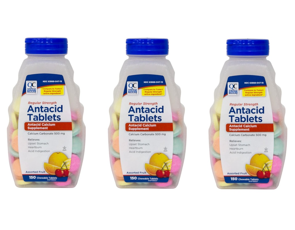 Ποιότητα Επιλογή Τακτική δύναμη Ανθρακικό ασβέστιο 500 mg Αντιόξινα Μασώμενα δισκία, 150 Count - Συσκευασία των 3