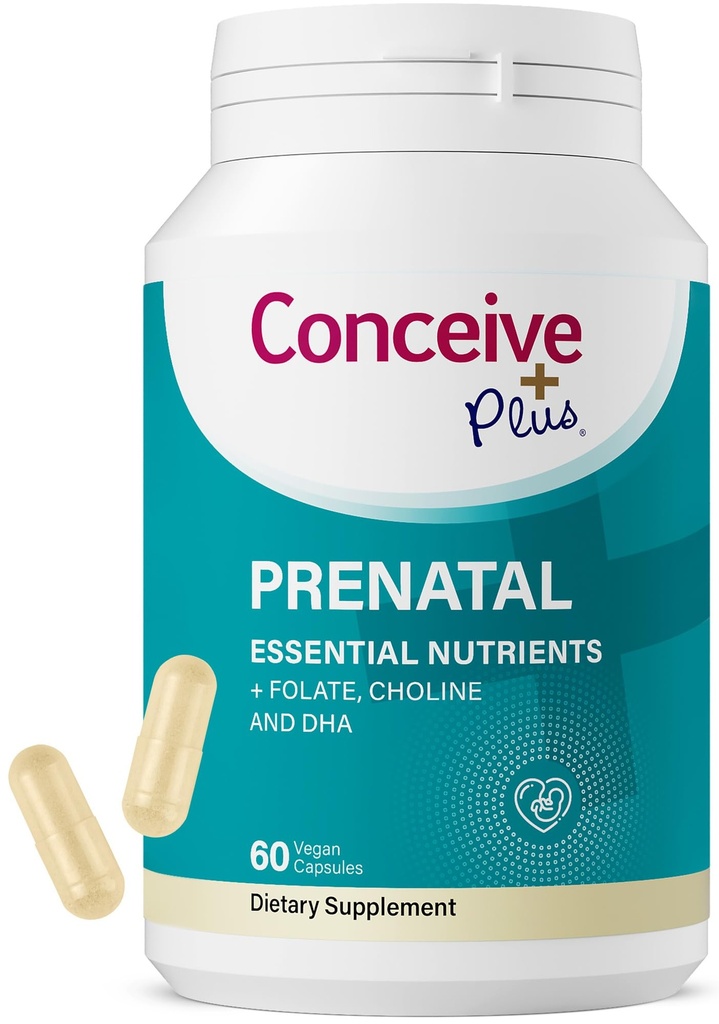 Conceive Plus Προγεννητικές Βιταμίνες για γυναίκες Συμπλήρωμα - Πολυβιταμίνη Με Φολικό Οξύ για Εγκυμοσύνη Vegan, Choline, Iron - Pre Natal Vitamins DHA, Non GMO - Μητρότητα Βιταμίνη για τον εγκέφαλο & τα μάτια 60 κάψουλες