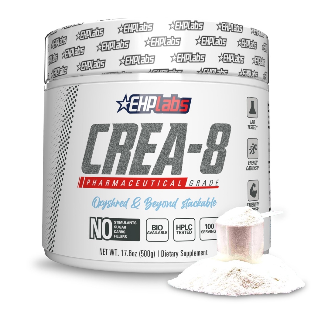 EHP Labs CREA-8 Micronized Creatine Monohydrate Powder - Unflaved Creatine Powder for Muscle Growth, Inclusive Strength, Enhanced Energy Output and βελτιωμένη απόδοση - 100 Services (500g)