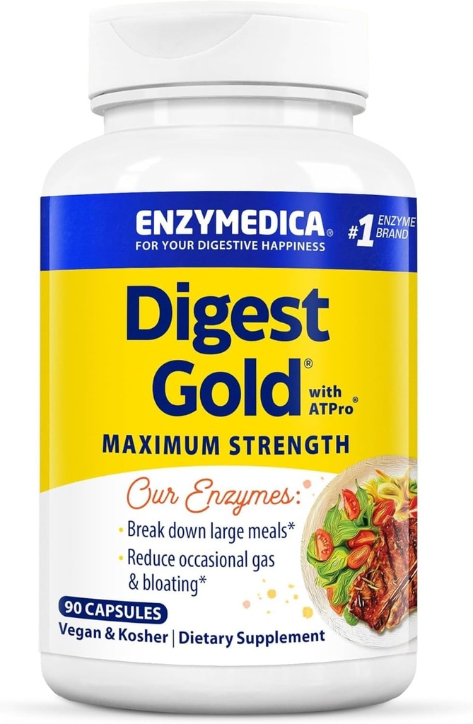 Enzymedica Digest Gold + ATPro, Μέγιστη δύναμη Digestive Ένζυμα, Βοηθά Digest Μεγάλα Γεύματα για άμεση Bloating Relief, 90 Count