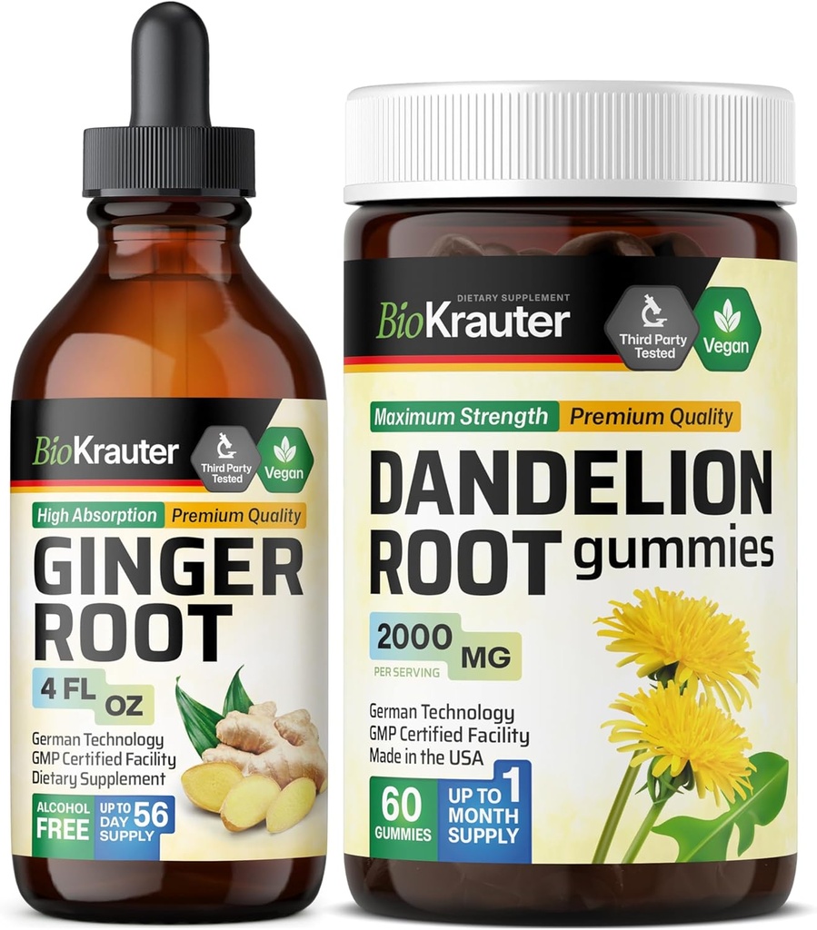 BIO KRAUTER Τζίντζερ Ρίζα Βάμμα 4 Fl. Oz. & Dandelion 60 Gummies