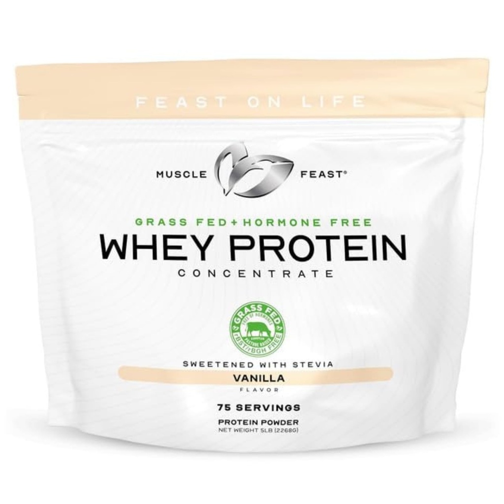 Muscle Feast Grass-Fed Whey Protein Concentrate Powder, All Natural, Hormone Free Pasture Raised Whey Protein Powder for Women & Men, Clean, Non-GMO & Gluten Free Whey Concentrate - Vanilla, 5lb