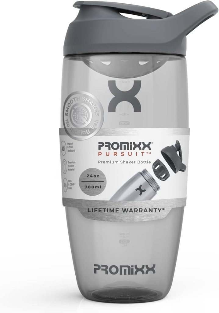 Promixx Pursuit μπιμπερό πρωτεΐνης Shakeer (24 oz) – Silent No-Ball Mixer, Leak-Proof Lid, BPA/BPS & Phthalate-Free ECOZEN – Easy-Clean Shakeer Cup for Protein Shakes, Pre & Post-Workout Smoothies