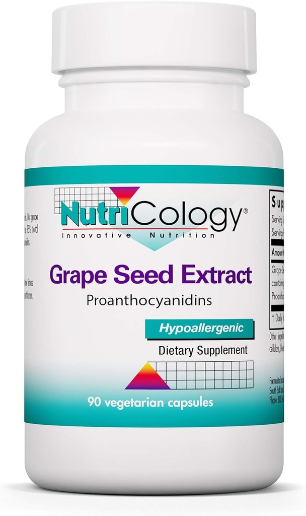 Nutricology Grape Pips - εκχύλισμα σπόρων σταφυλιών, Προανθοκυανιδίνες, Πολυφαινόλες, συμπλήρωμα βοτάνων, οργανικά, 300mg κάψουλες - 90 Count