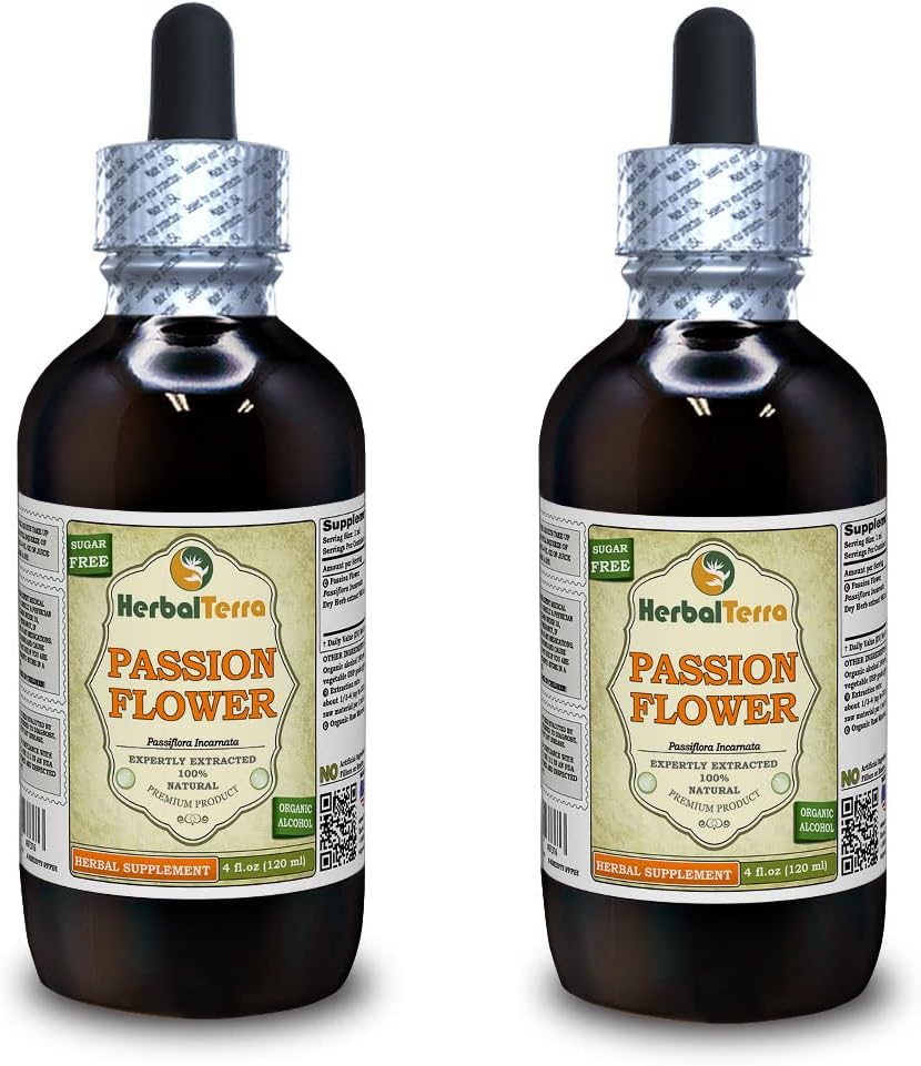 Passion Flower (Passiflora Incarnata) Tincture, Organic Dried Herb Liquid Extract (Brand Name: HerbalTerra, Proudly Made in USA) 2x4 fl.oz (2x120 ml)