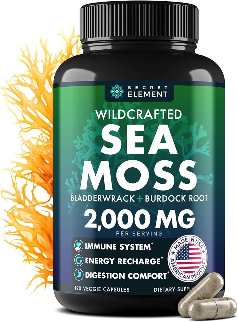 Sea Moss Κάψουλες - Ιρλανδική Θάλασσα Moss Advanced with Burdock Root, Bladderwrack & Muira Puama for Immunity, Gut, & Energy - Superfood Sea Moss Συμπληρώματα w/Raw Sea Moss Powder - 120 Irish Seamoss Pills