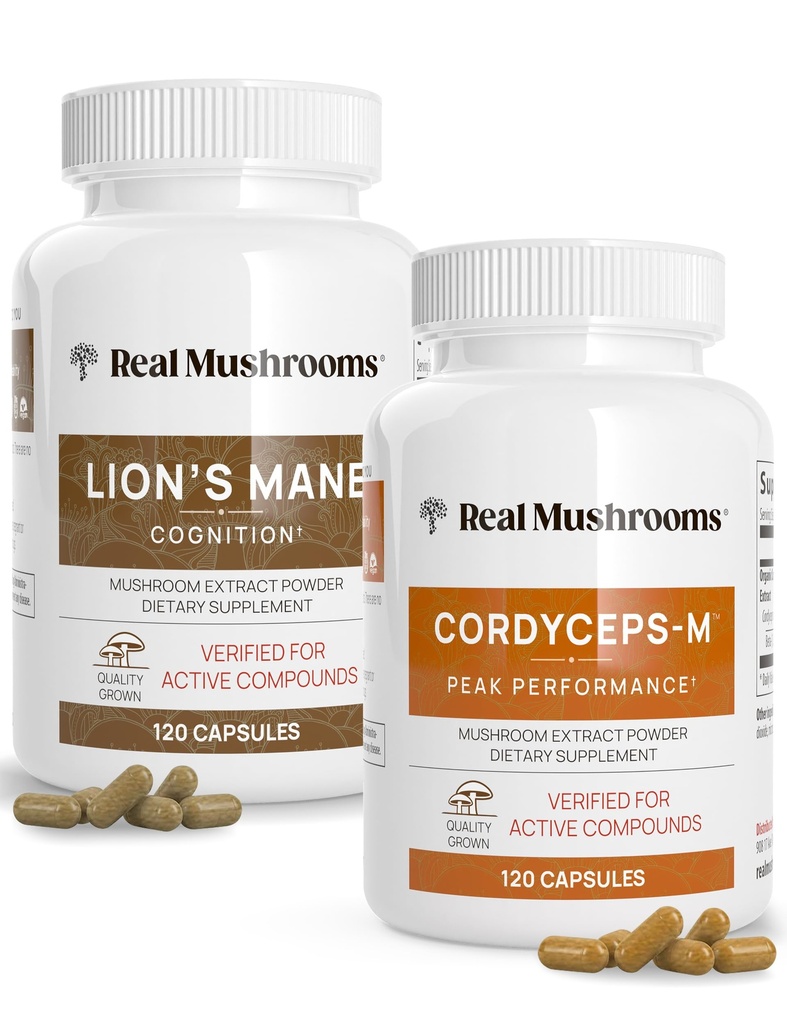 Lions Mane (120ct) και Cordyceps (120ct) Κάψουλες Bundle - Mushroom Supplement for Cognition, Energy and Endurance