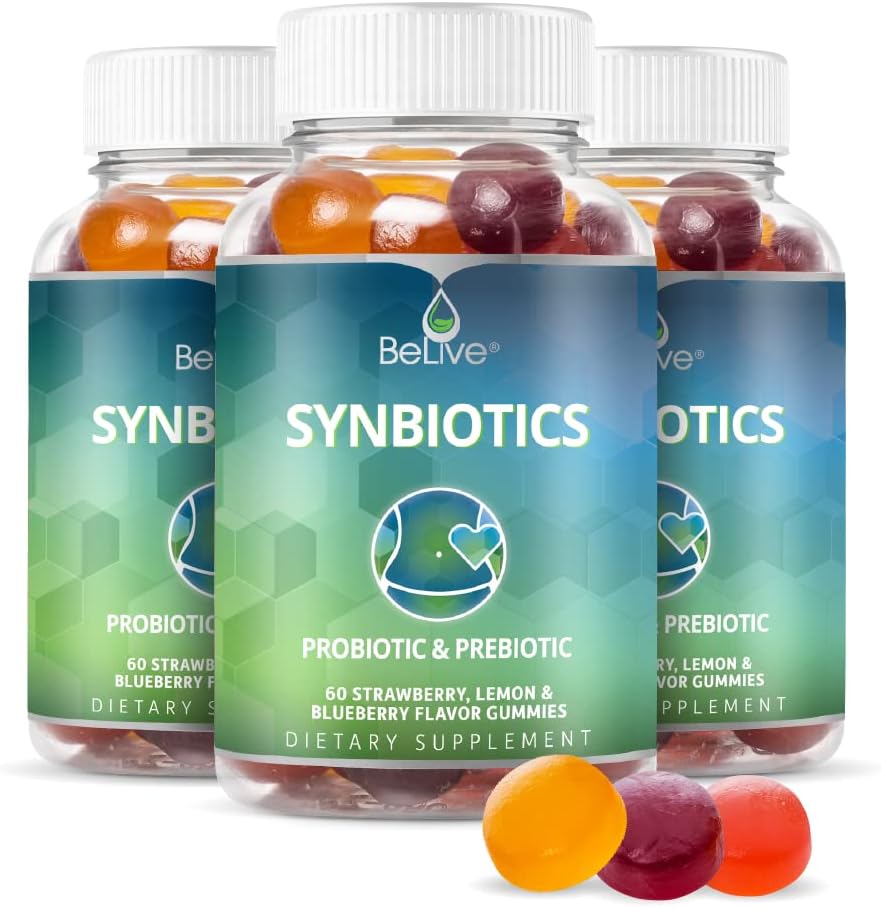 Belive Synbiotics - Προβιοτικές και προβιοτικές ίνες - Υψηλής αντοχής Ινουλίνη (3g), Συμπλήρωμα Διαιτητικής Ίνας, Επιπεφυκτική Υποστήριξη για Παιδιά & Ενήλικες - Φράουλα, Λεμόνι, Βατόμουρο Γεύση 3-Pack