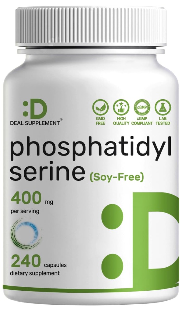 Phosphatidylserine συμπλήρωμα, 400mg σερβιρίσματος, 240 κάψουλες – Χωρίς σόγια πηγή λεκιθίνης ηλίανθου