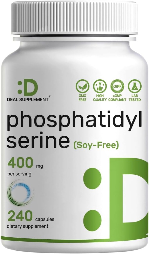 Phosphatidylserine συμπλήρωμα, 400mg σερβιρίσματος, 240 κάψουλες – Χωρίς σόγια πηγή λεκιθίνης ηλίανθου
