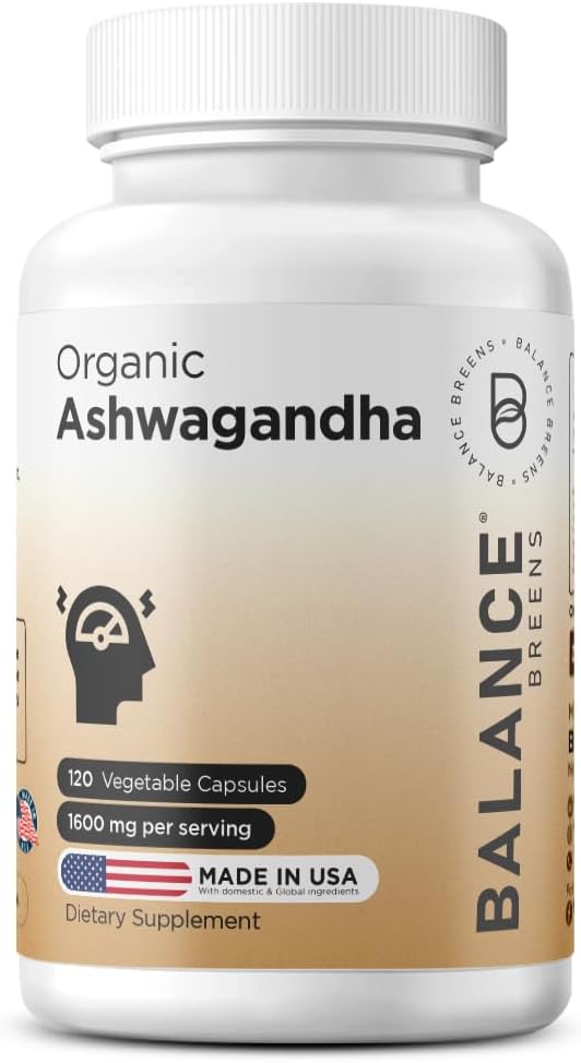 Certified Organic Ashwagandha 1600mg, 120 κάψουλες Veg - Υποστηρίζει επίπεδα ύπνου και ισορροπημένης ενέργειας (120 Count (Pack of 1))