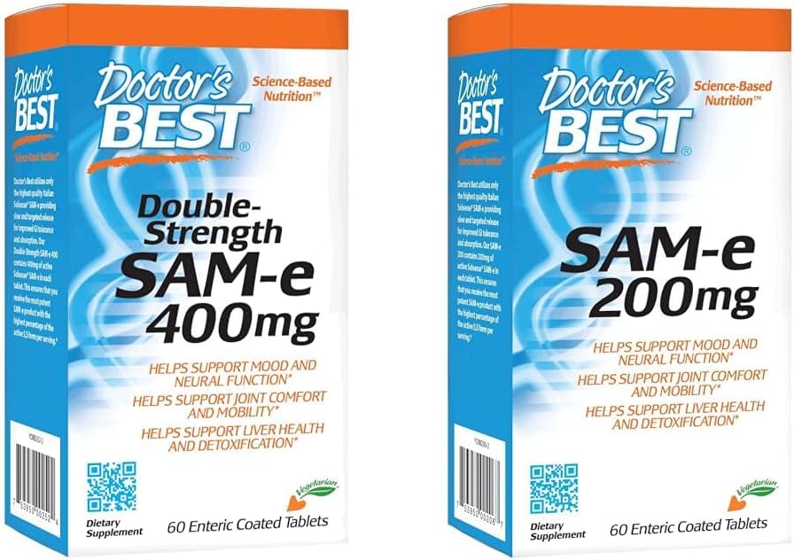 Doctor's BEST SAM-e 400 mg, Vegan, Χωρίς γλουτένη, Χωρίς σόγια, Mood και κοινή υποστήριξη, 60 Enteric Coated & SAM-e Mood & Κοινή Υποστήριξη & Υγεία του ήπατος (Φαρμακευτικός Βαθμός/Non-GMO/Gluten Free