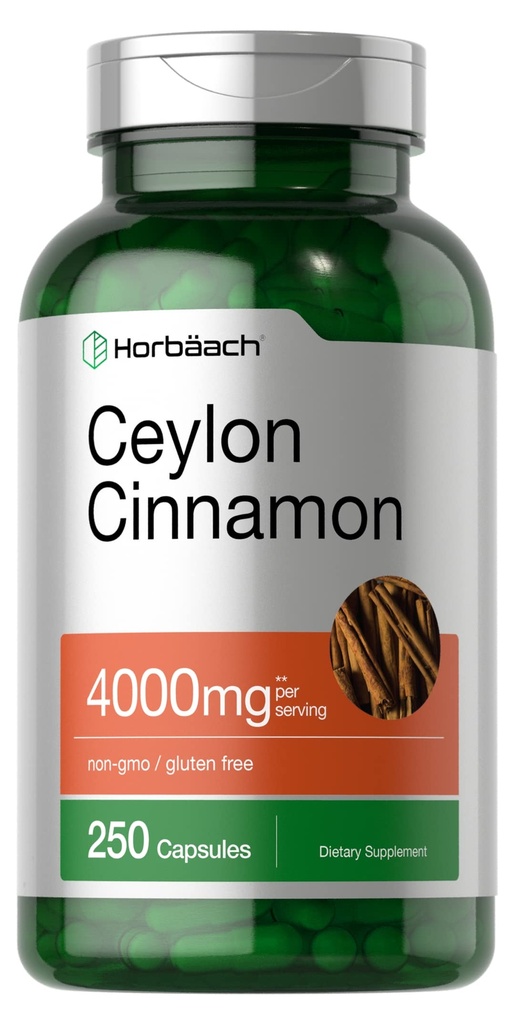 Horbäach Ceylon Cinnamon Capsules | 250 Count | Non-GMO, Gluten Free