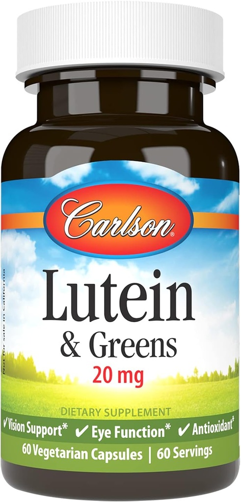 Carlson - Lutein & Greens, 20 mg, Vision Support & Eye Function, Antioxidant, 60 κάψουλες χορτοφάγων