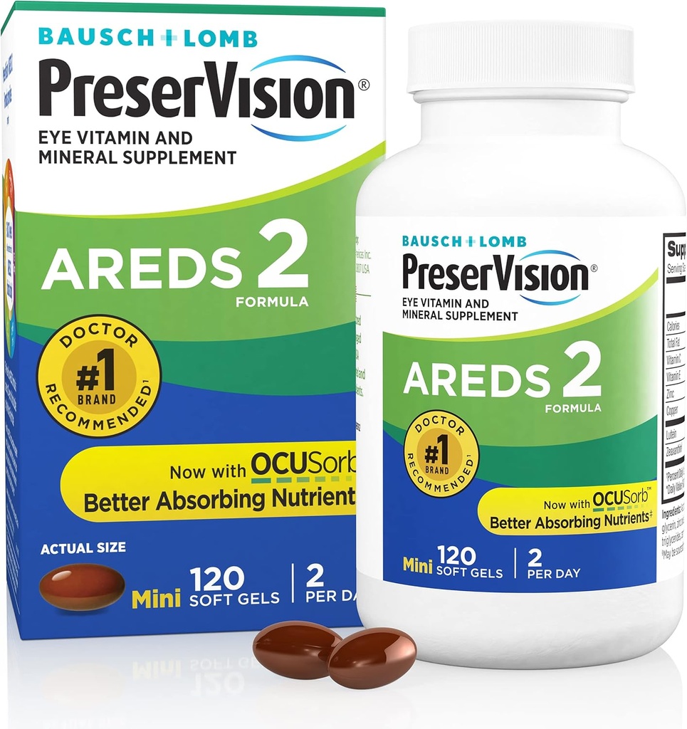 PreserVision AREDS 2 Eye Vitamins, #1 Eye Doctor Προτεινόμενη Brand, Lutein και Zeaxanthin συμπλήρωμα με βιταμίνη C, βιταμίνη Ε, ψευδάργυρο, και χαλκό, 120 Softgels (Minigels)