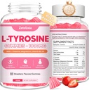 2 Pack L Tyrosine Gummies, L-Tyrosine Supplement Gummies, L-Theanine Gummies with Vitamin B6 D3, Focus Gummies Support Memory, Energy, Mood for Adult & Kids, Strawberry Flavor, 120 Count