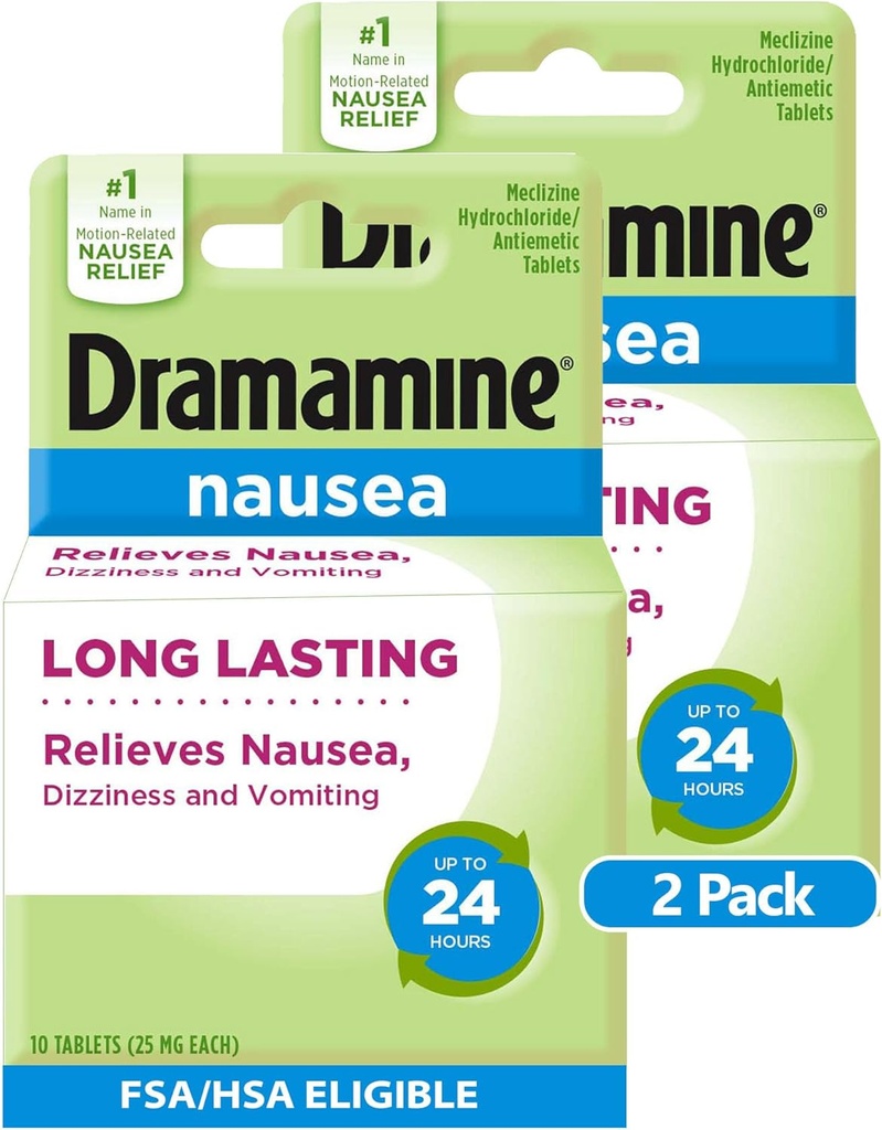 Dramamine Nausea Long Lasting, Nausea Relief, 10 Count (Pack of 2)