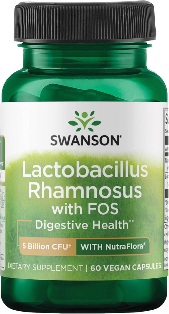 Swanson Lactobacillus Rhamnosus με FOS - Probiotic συμπλήρωμα υποστηρίζει Digestive Υγεία - 5 δισεκατομμύρια CFU - προωθεί GI Tract Υγεία Κατά τη διάρκεια του ταξιδιού - (60 Veggie Caps)