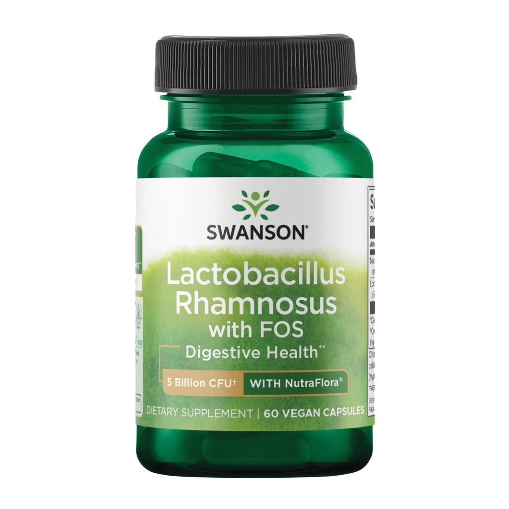 Swanson Lactobacillus Rhamnosus με FOS - Probiotic συμπλήρωμα υποστηρίζει Digestive Υγεία - 5 δισεκατομμύρια CFU - προωθεί GI Tract Υγεία Κατά τη διάρκεια του ταξιδιού - (60 Veggie Caps)