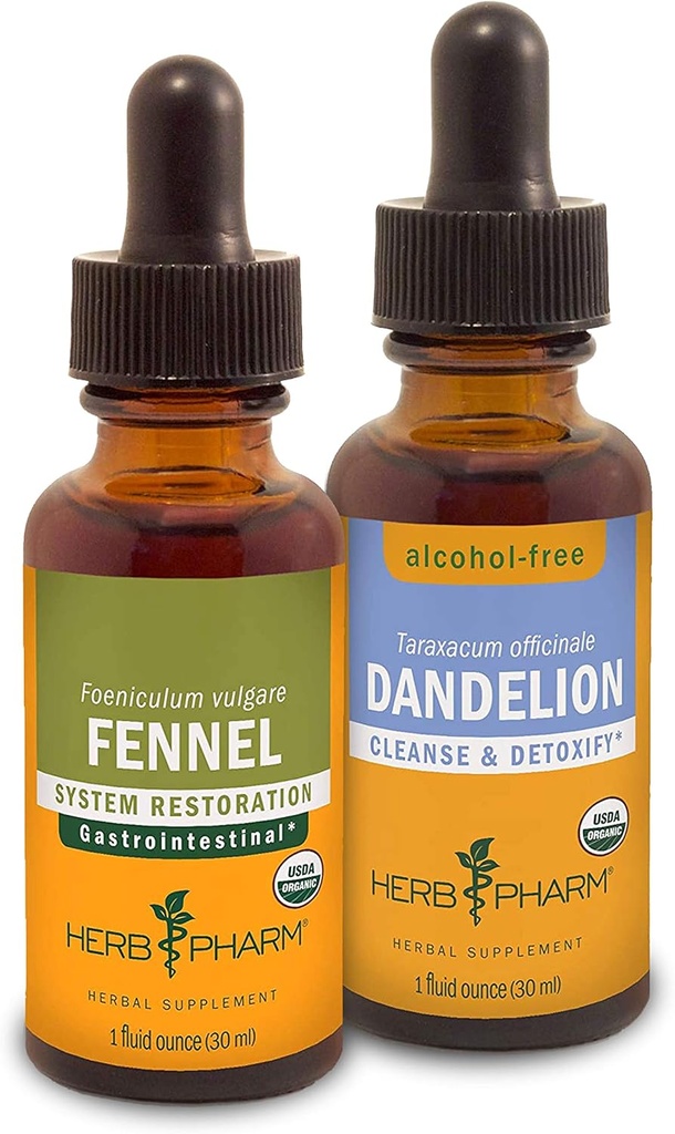Herb Pharm Digestive Support & Detox Kit - Περιλαμβάνει Certified Organic Fennel Liquid Extract, 1 ουγγιά & υγρό ουγγιάς χωρίς αλκοόλ, 1 ουγγιά