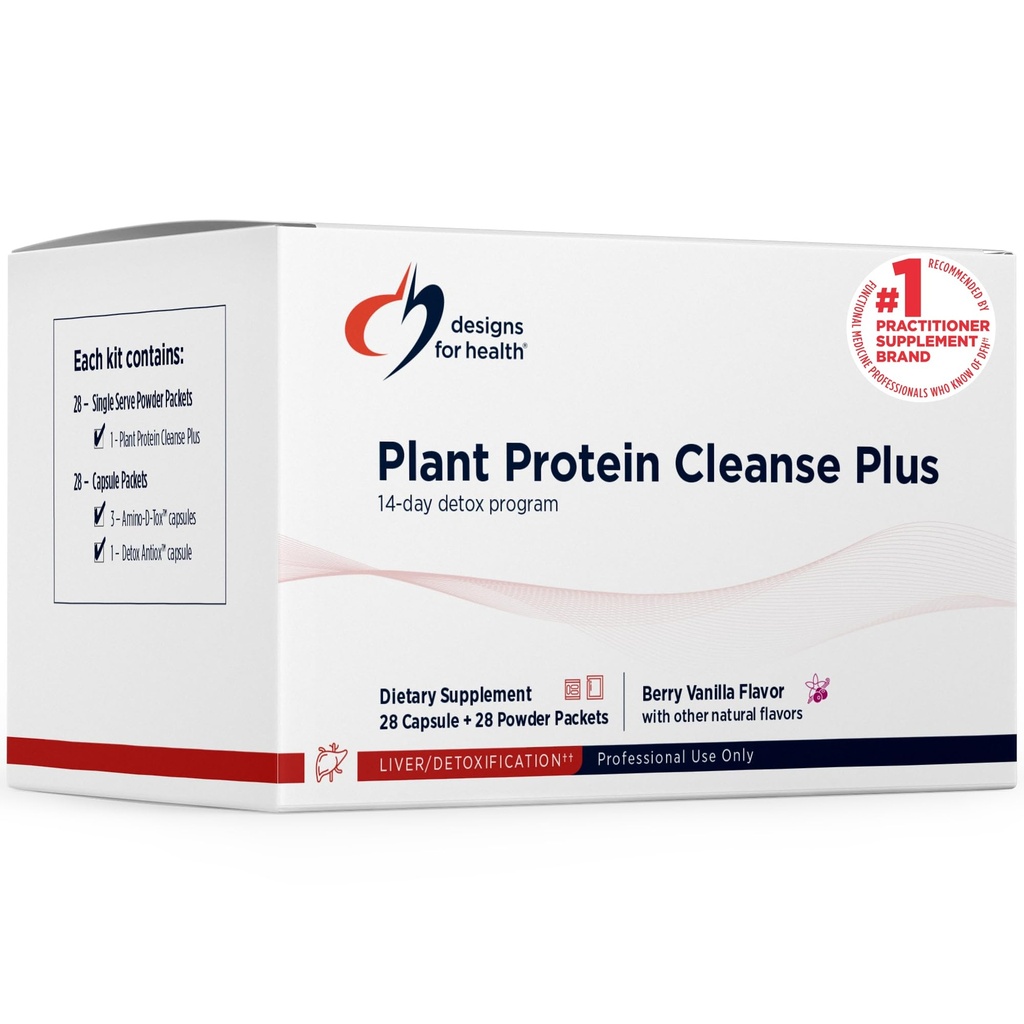 Designs for Health Plant Protein Cleanse Plus 14 Day Detox Program - Προάγει την Υγιεινή λειτουργία του ήπατος + Μεταβολική κάθαρση με Αντιοξειδωτικά + Βότανα, Χορτοφαγικά (28 Protein Powder Drink + Vitamin Packs)