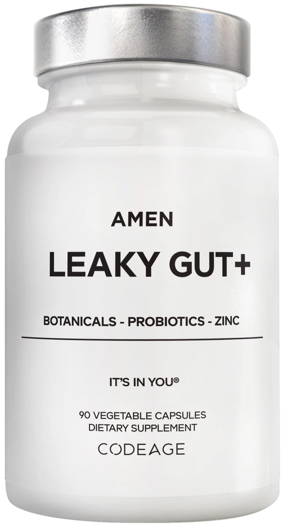 Amen Leaky Gut Supplement - Προηγμένη Φόρμουλα με Βιοδιαθέσιμη L Γλουταμίνη, Ψευδάργυρος, Κουρκουμάς, DGL Licorice Root - Marshmallow Root - Προβιοτικά & Ζυμωμένα Πρεβιοτικά - Vegan, Μη ΓΤΟ - 90 Κάψουλες