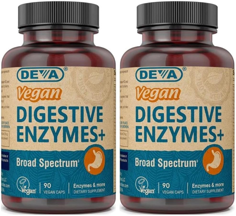 Deva Vegan Vitamins Digestive Enzymes Plus Supplement - Μια Μοναδική Μείξη Ένζυμα & Βότανα - 90 Κάψουλες (Pack of 2) Πακέτο Μπορεί να Βάρυ