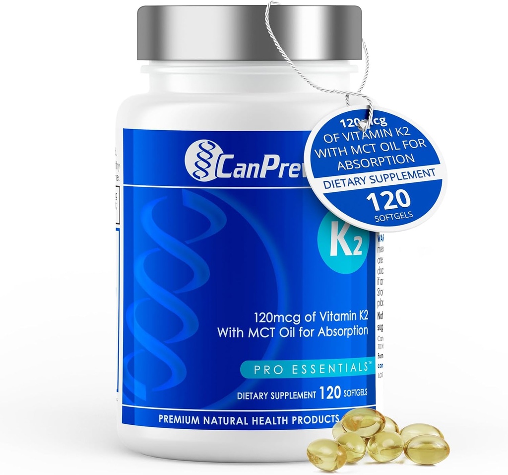 CanPrev K2 120mcg με Βιολογικό Λάδι Καρύδας, 120 Softgels 120-Day Supply - Ενισχυμένη Απορρόφηση για Βέλτιστη Οστών και Δόντια Υποστήριξης, Υψηλής Ικανότητας Βιταμίνη K2 για τη Διατήρηση Ισχυρών Οστών και Δόντια