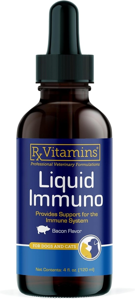 Rx Vitamins Liquid Immuno Dog & Cat Immune Support - Συμπλήρωμα μανιταριών Reishi για σκύλους & γάτες Plus L-Lysine - Ιδανικά Συμπληρώματα ματιών, Συμπληρώματα Αναμνηστικών για κατοικίδια - 4 oz