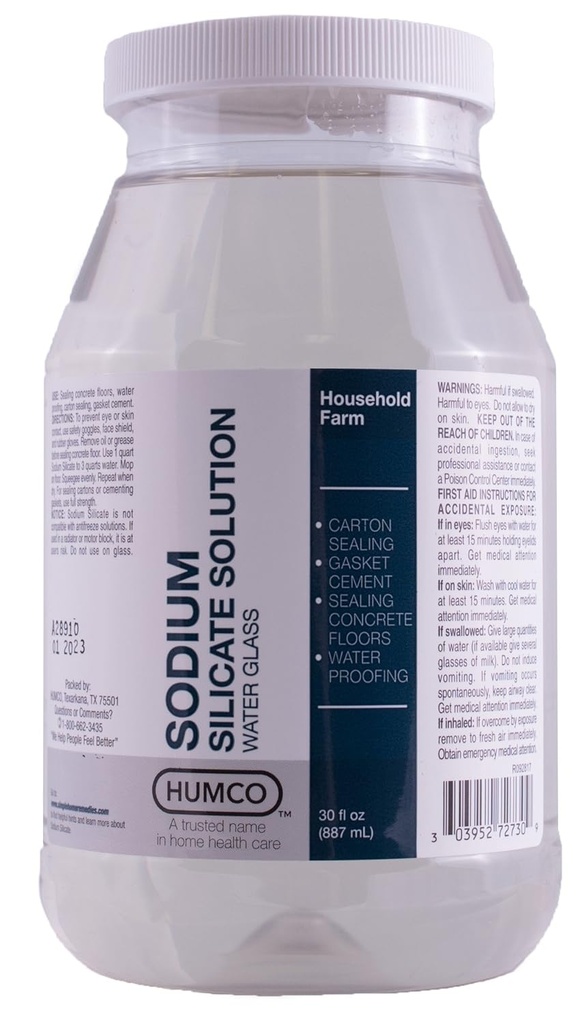 Humco Sodium Silicate Solution 30 oz, Water Glass.