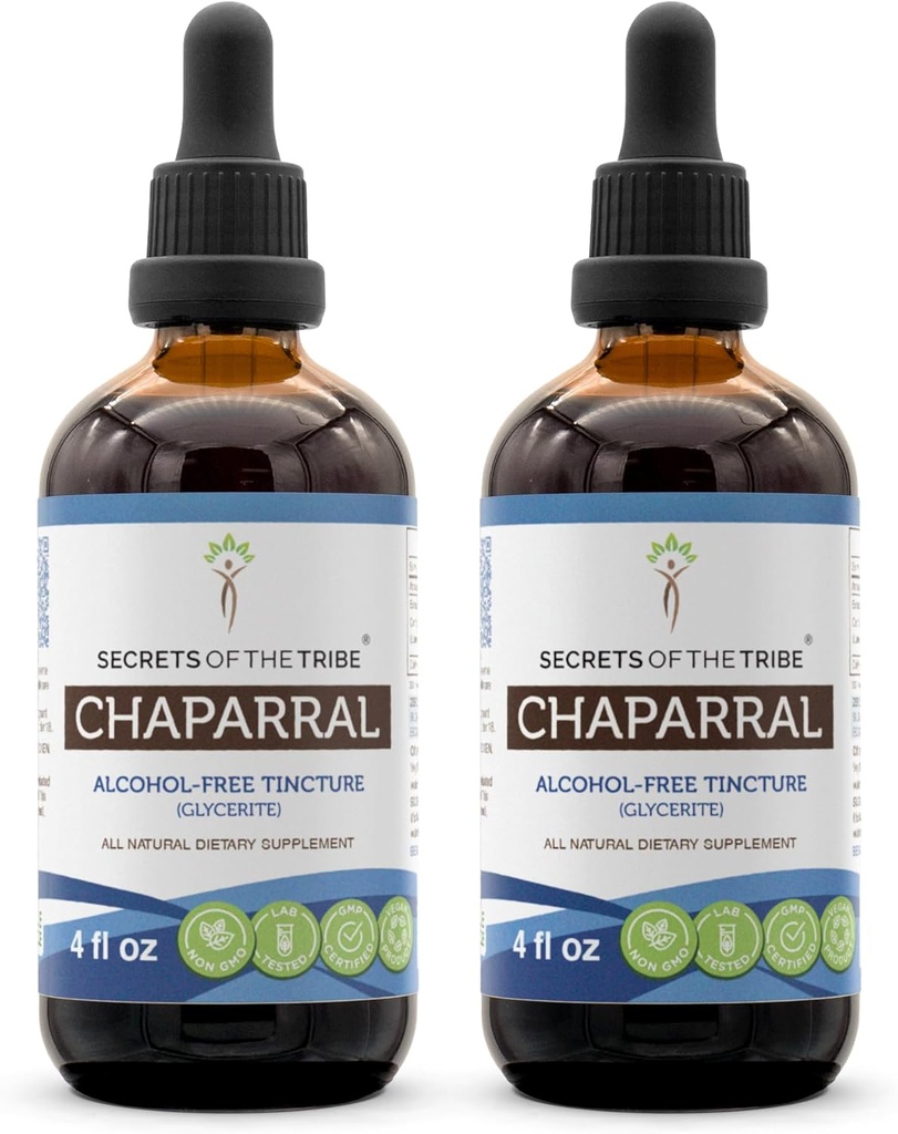 Secrets of the Tribe Chaparral Alcohol-Free Liquid Extract, Chaparral (Larrea tridentata) Dried Leaf and Flower Tincture Supplement (2x4 FL OZ)