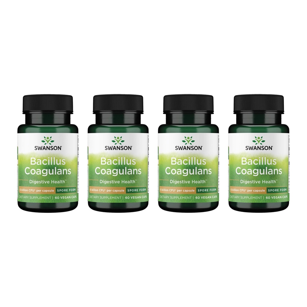 Swanson Bacillus Coagulans - Φυσικό συμπλήρωμα προβιοτικών που υποστηρίζει Digestive Υγεία w/ 6 δισεκατομμύρια CFU - Μπορεί να υποστηρίξει GI & Γενική Υγεία Gut - (60 κάψουλες λαχανικά) 4 Πακέτο
