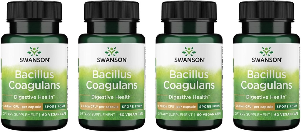 Swanson Bacillus Coagulans - Natural Probiotic Supplement Supporting Digestive Health w/ 6 Billion CFU - May Support GI & Overall Gut Health - (60 Veggie Capsules) 4 Pack