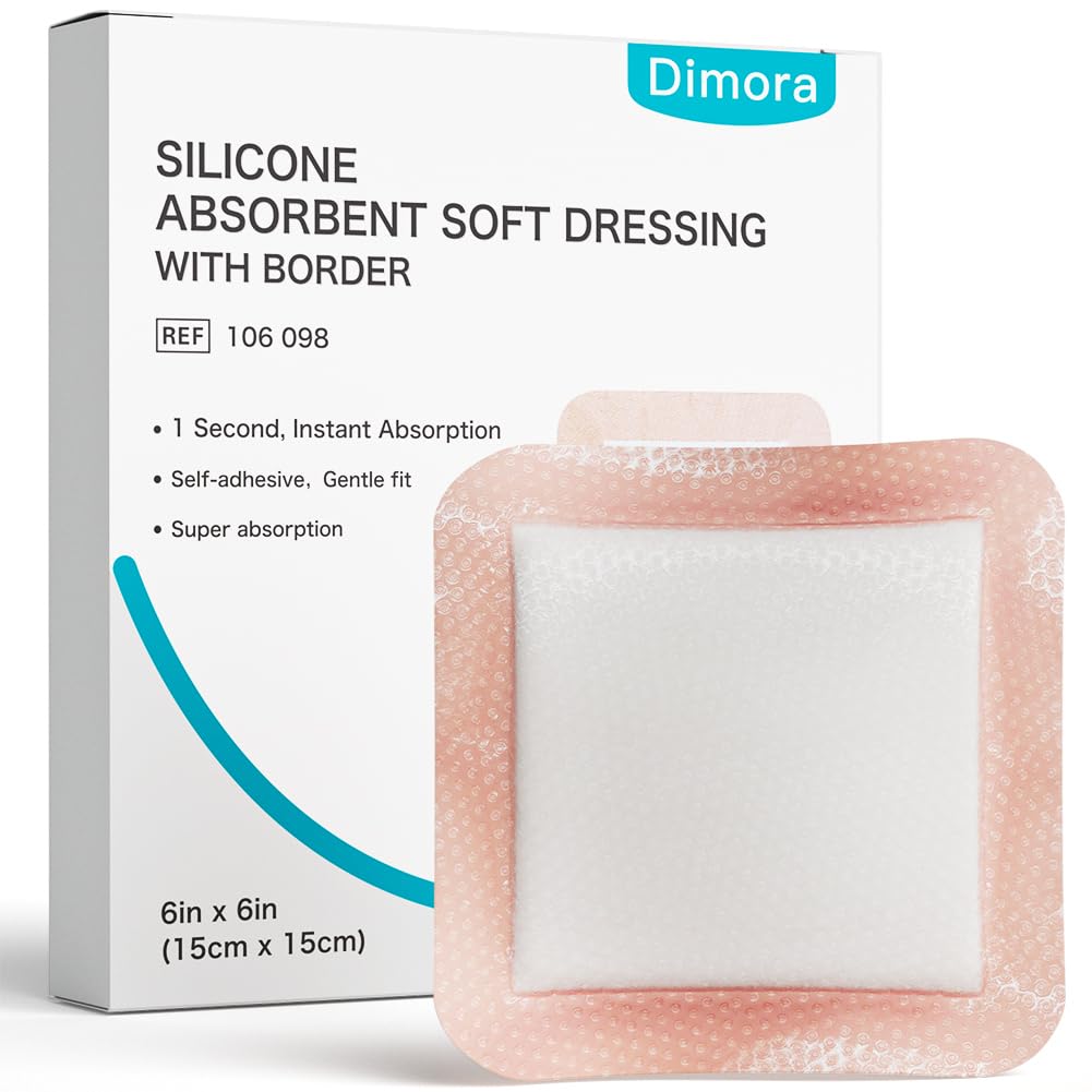 Dimora Silicone Super Absorbent Dressings Πληγές - Απαλές Αυτοκόλλητες Επιδέσμες με Ultrasorb Polymer, Heavy Exudate Wound Care Pads 6"X 6" 10 Πακέτα