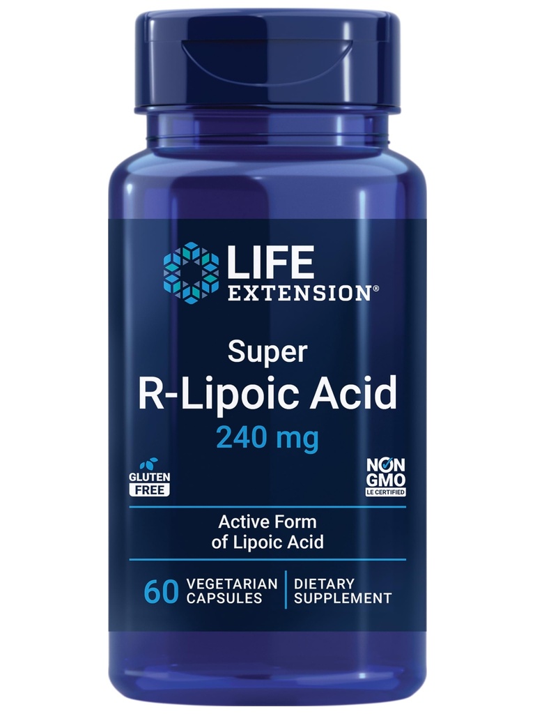 Επέκταση ζωής Super R-Lipoic Acid – Υγιής γήρανση, οξειδωτική άμυνα στρες – με 240 mg ενεργού R-Form R-Lipoic Acid – Χωρίς γλουτένη – Μη ΓΤΟ – Χορτοφαγικά – 60 κάψουλες