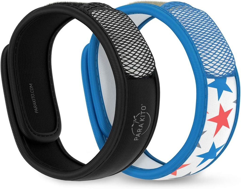 PARA'KITO Mosquito Repellent Βραχιόλια + Refill Bundle, Mosquito Βραχιόλια, Peppermint Oil, DEET Free Mosquito Repeller, Πεζοπορικά Αξεσουάρ, 2 Wristbands & 2 Refills (Μαύρο + Αστέρια)