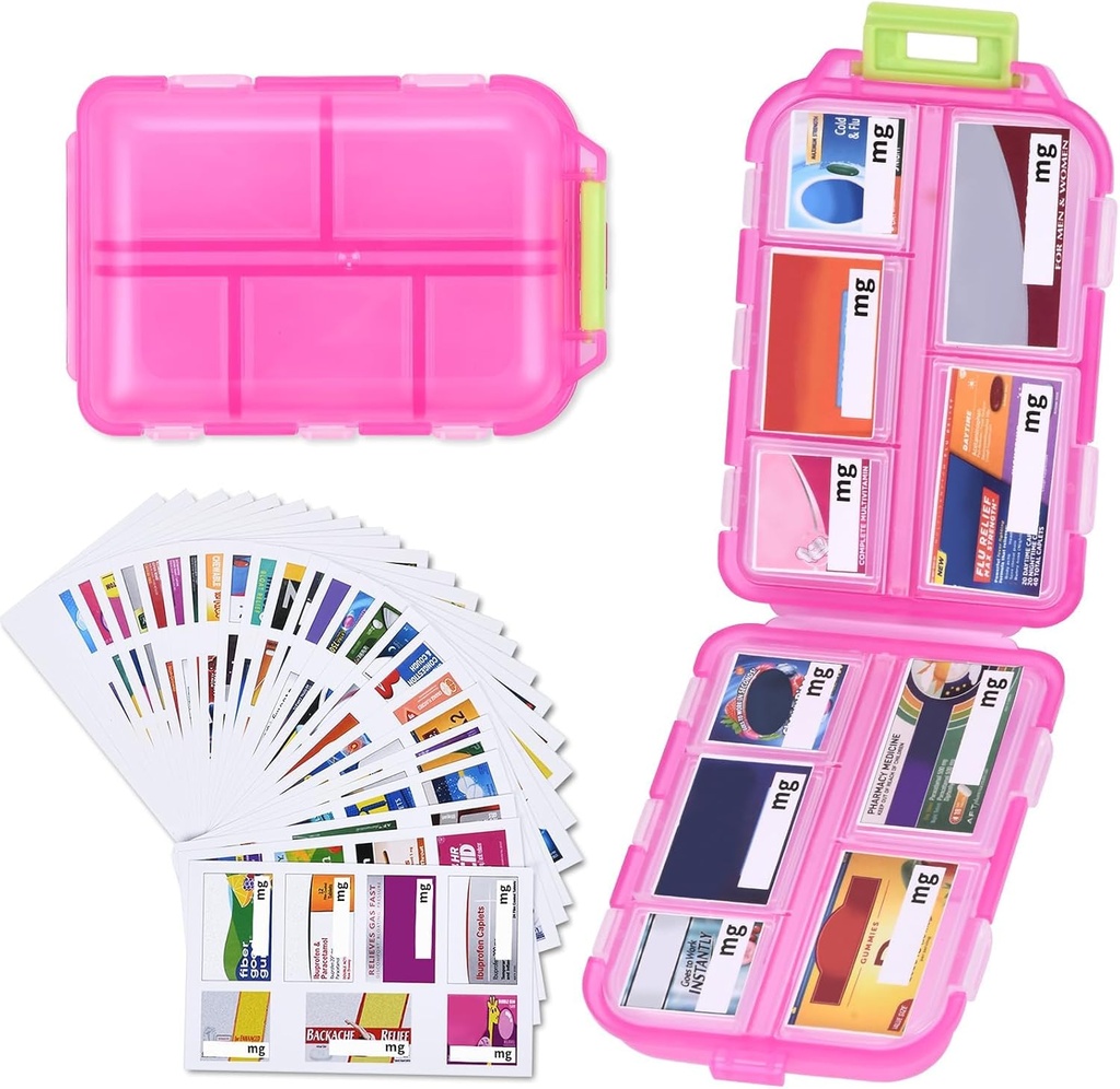 1 συσκευασία 10 GRIDS Travel Pill Organizer Box με 189 ετικέτες - Travel Medicine Case Kit - Pocket Daily Pharmacy Container - Travel Medication Holder Dispenser for Fish Oil Vitamin Supplement Storage