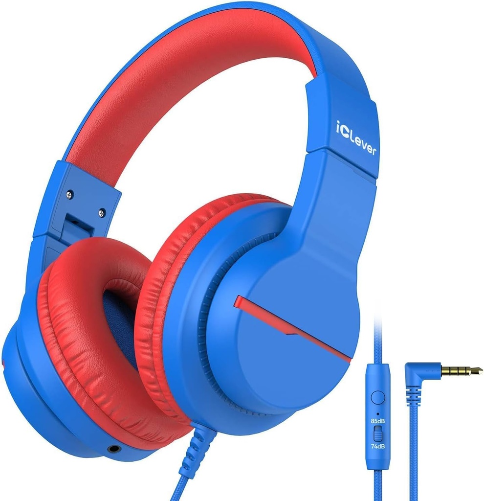 iClever Παιδικά ακουστικά για το σχολείο Travel, Safe Volume Limited, HD Mic Stereo Sound Over-Ear Girls Boys Ακουστικά για το παιδί, FunShare Πτυσσόμενα 3,5mm Ενσύρματη για iPad Computer, HS19